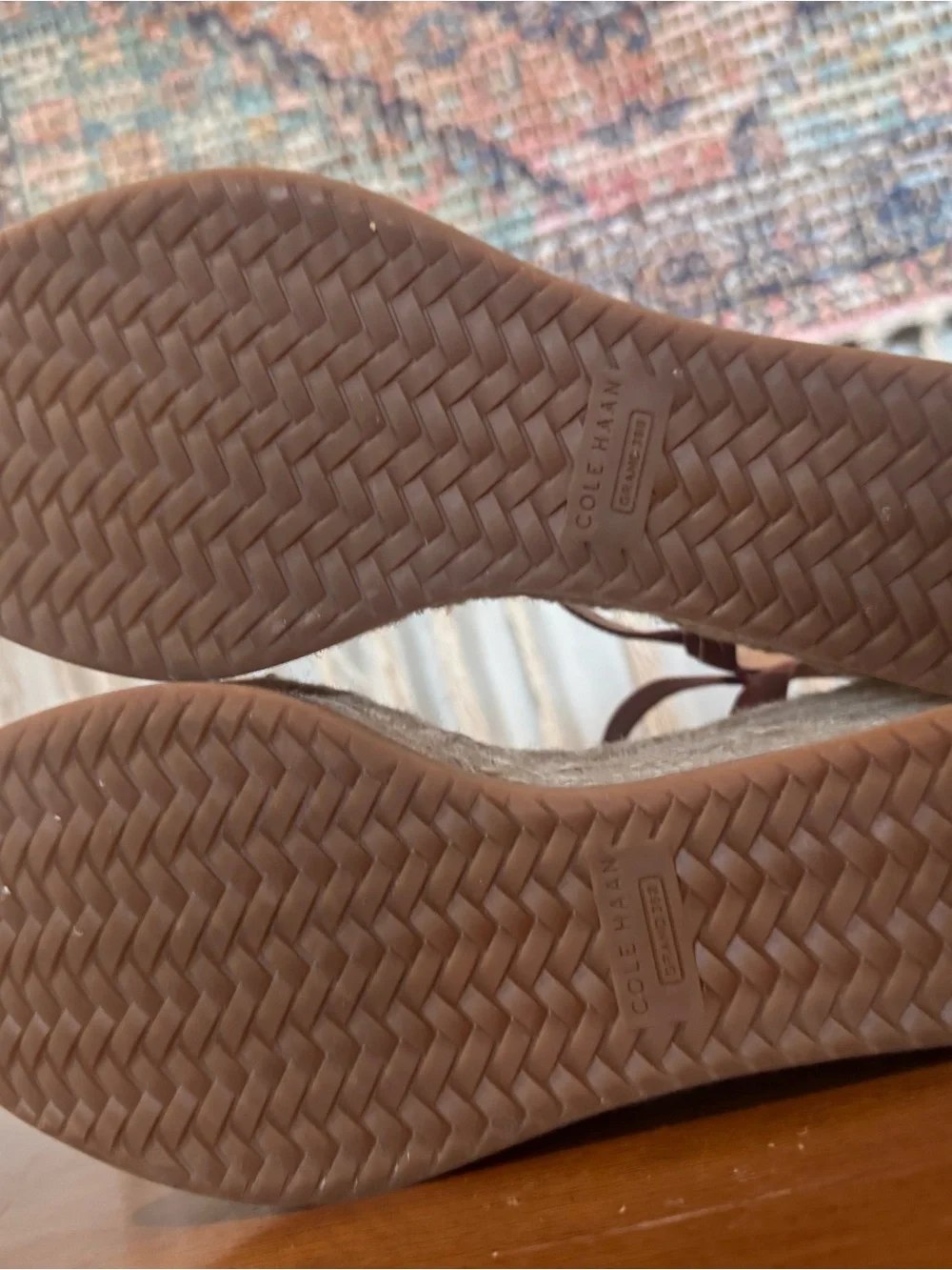 Cole Haan Women's Tan Woven Espadrille Wedge Sandals with Ankle Strap